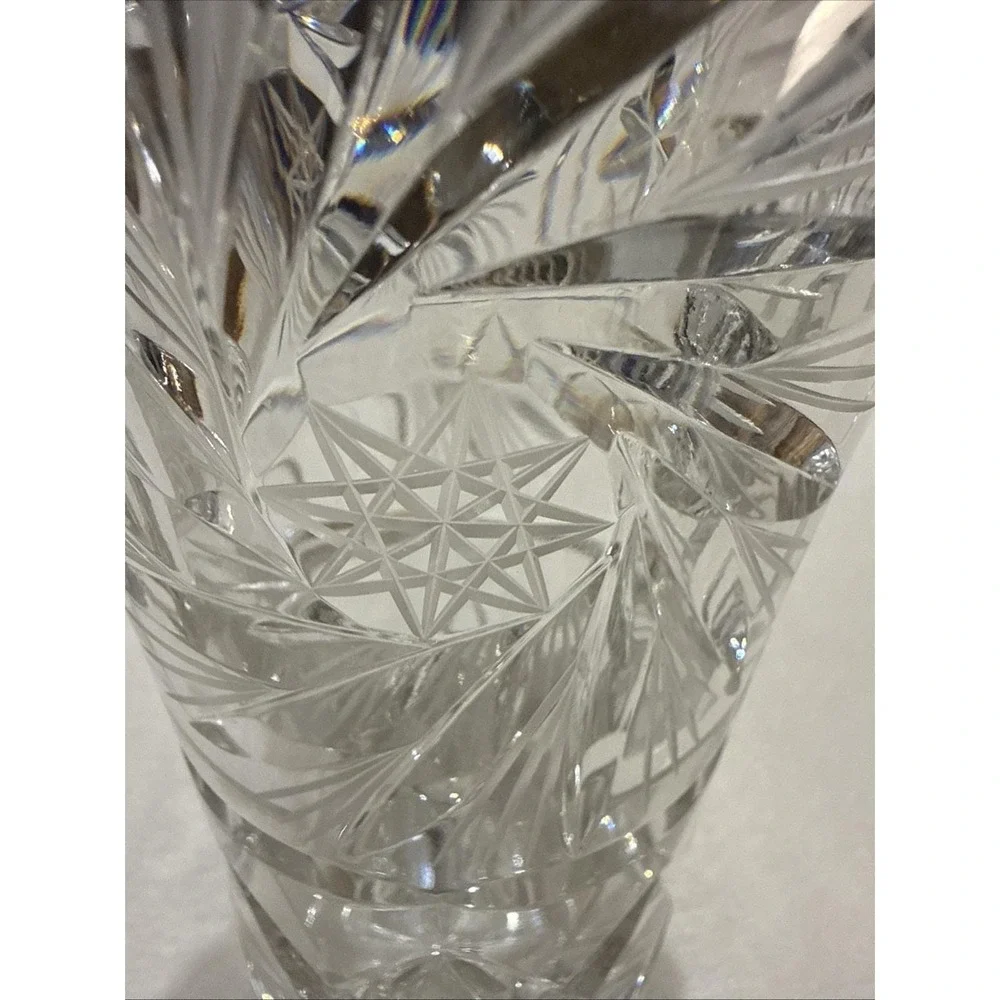 Vintage Brilliant Cut Lead Crystal Vase: Wheat, Pinwheels, Stars & Sawtooth Edge